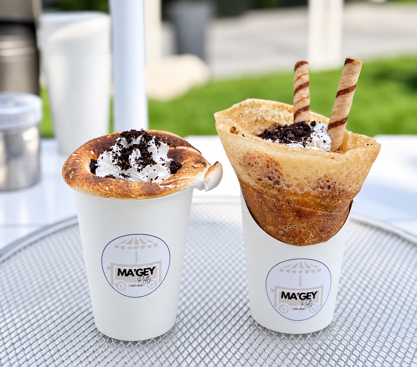 Magey Rolls hot cocoa with toasted marshmallow topping